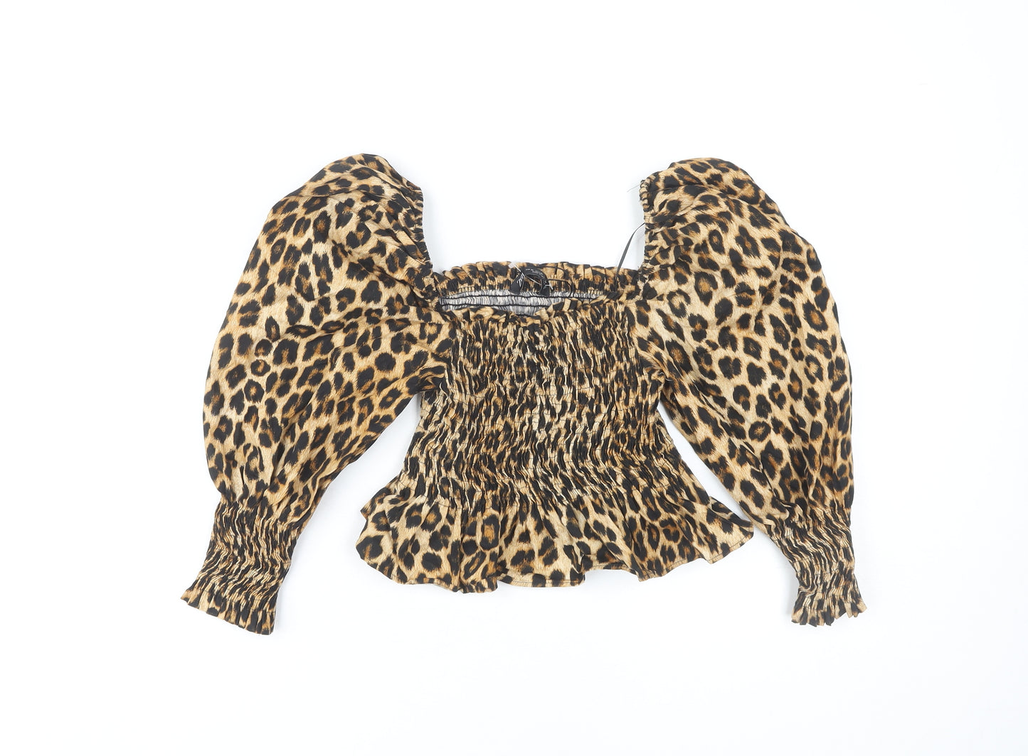 Zara Women's Brown Animal Print Cropped Blouse XS