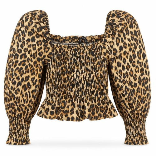 Zara Women's Brown Animal Print Cropped Blouse XS