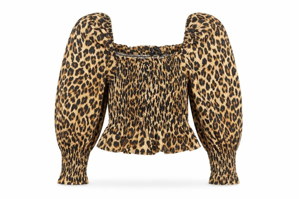 Zara Women's Brown Animal Print Cropped Blouse XS