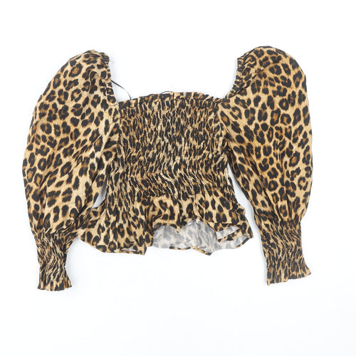 Zara Women's Brown Animal Print Cropped Blouse XS