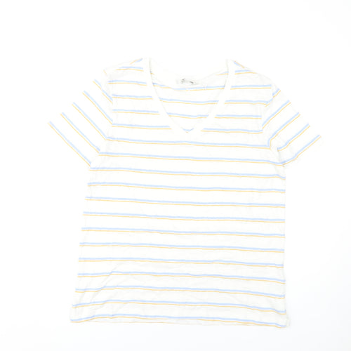 Marks and Spencer Women’s White Striped Cotton T-Shirt