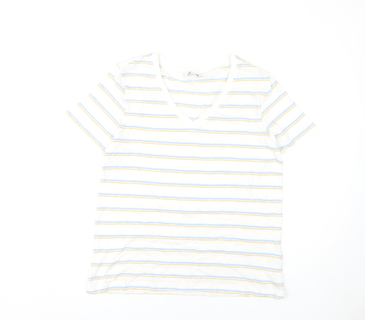 Marks and Spencer Women’s White Striped Cotton T-Shirt