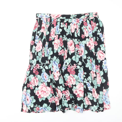 St Michael Women's Black Floral Pleated Skirt Size 18