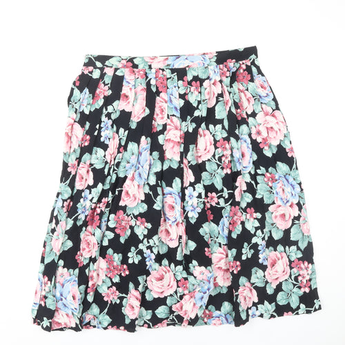 St Michael Women's Black Floral Pleated Skirt Size 18