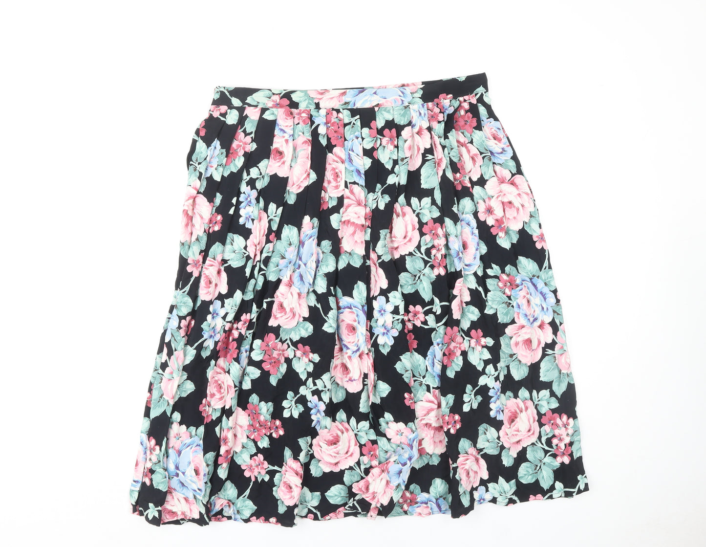 St Michael Women's Black Floral Pleated Skirt Size 18