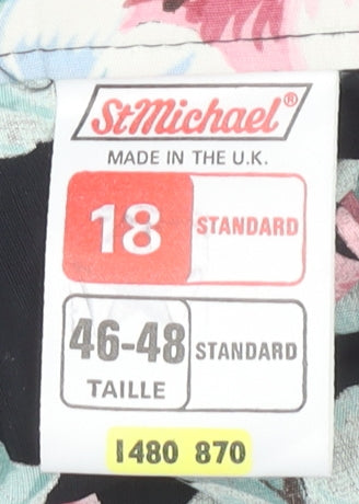 St Michael Women's Black Floral Pleated Skirt Size 18