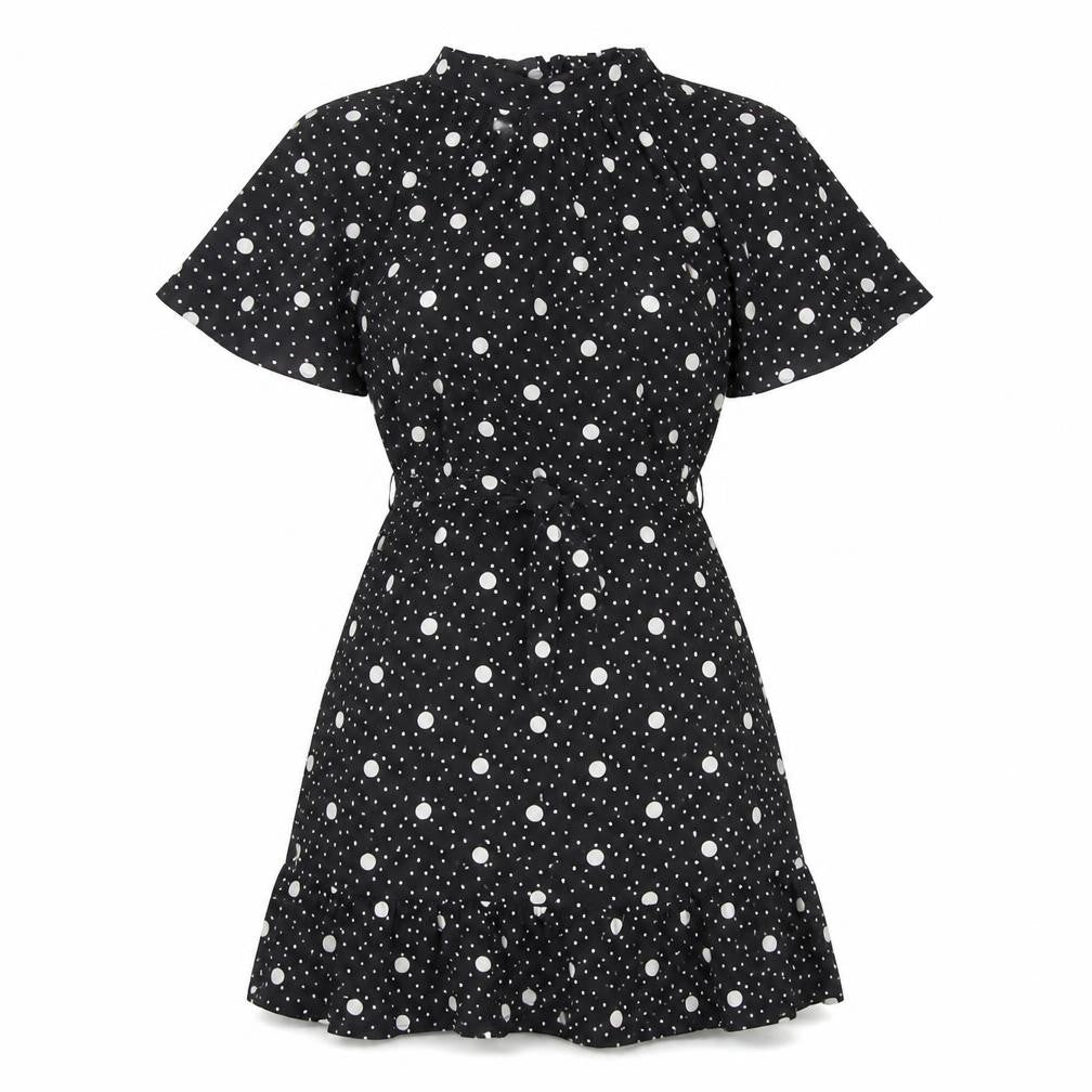 Front view of New Look Women's Black Polka Dot A-Line Dress, size 10