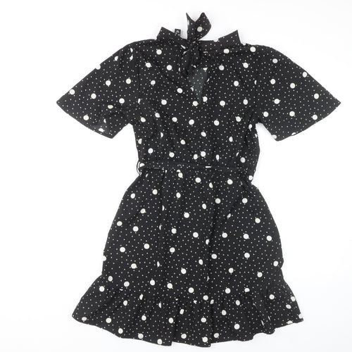 New Look Women's Black Polka Dot A-Line Dress Size 10