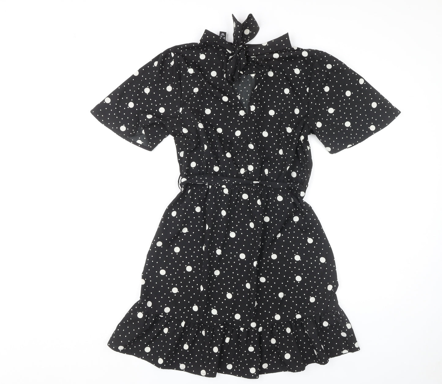 New Look Women's Black Polka Dot A-Line Dress Size 10