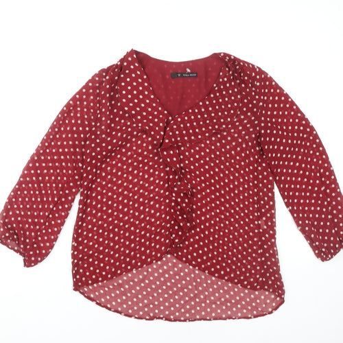 Zara Basic Women's Red 3/4 Sleeve Polka Dot Blouse - S