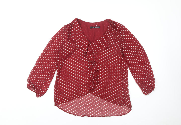 Zara Basic Women's Red 3/4 Sleeve Polka Dot Blouse - S