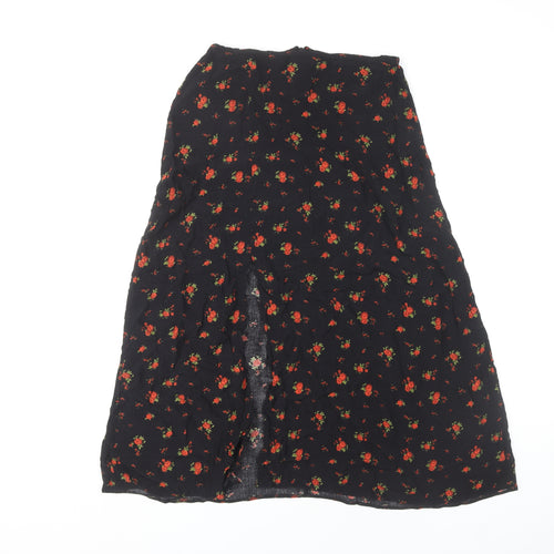 New Look Women's Black Floral A-Line Midi Skirt Size 10