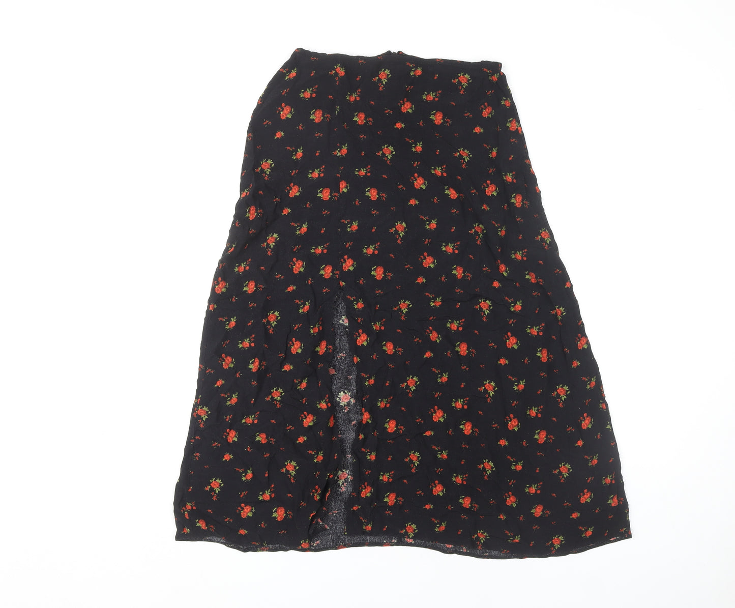 New Look Women's Black Floral A-Line Midi Skirt Size 10