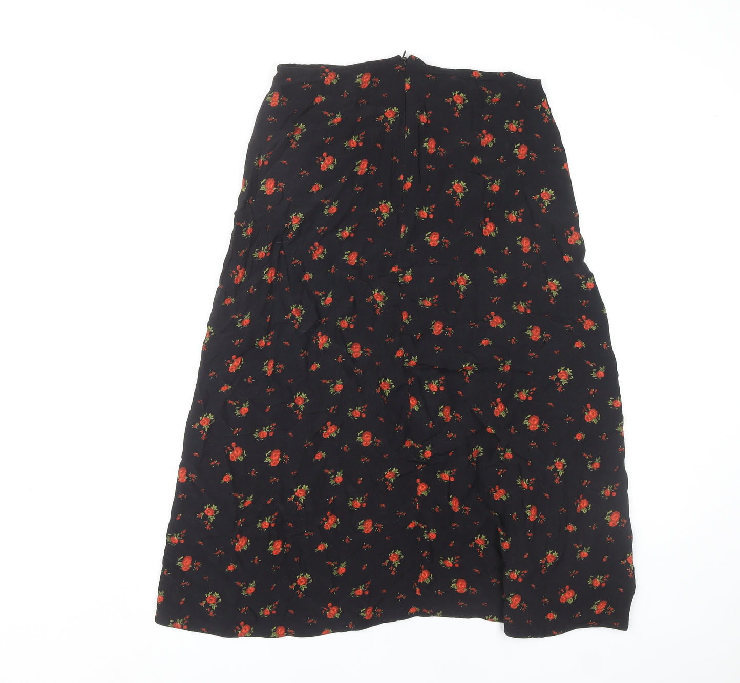 New Look Women's Black Floral A-Line Midi Skirt Size 10