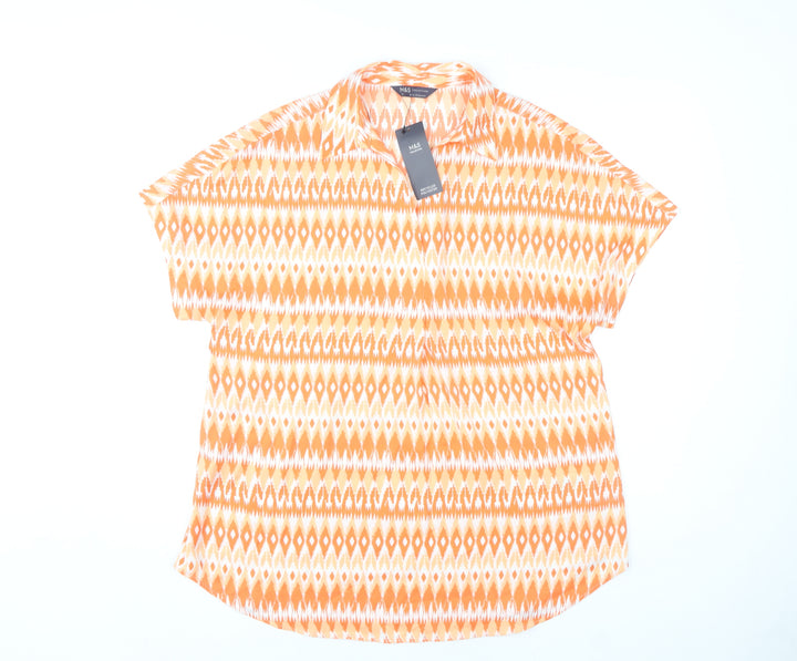 Marks and Spencer Women's Orange Geometric Blouse, Size 10