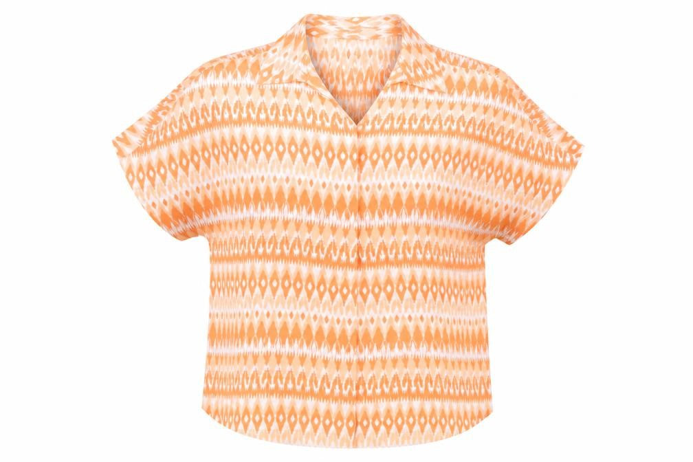 Front view of Marks & Spencer Women's Orange Geometric Blouse, size 10