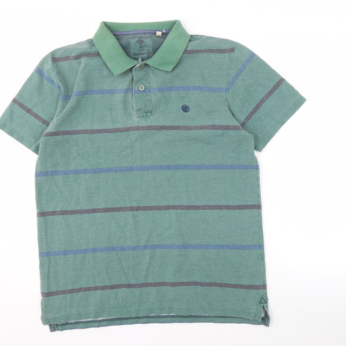 J. Crew Men's Green Striped Polo, Size M