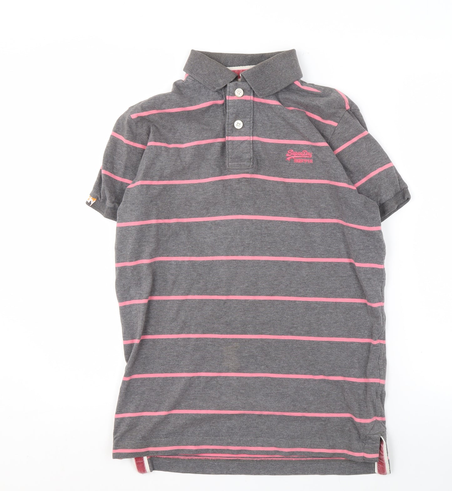 Superdry Men's Grey Striped Polo Shirt Size M