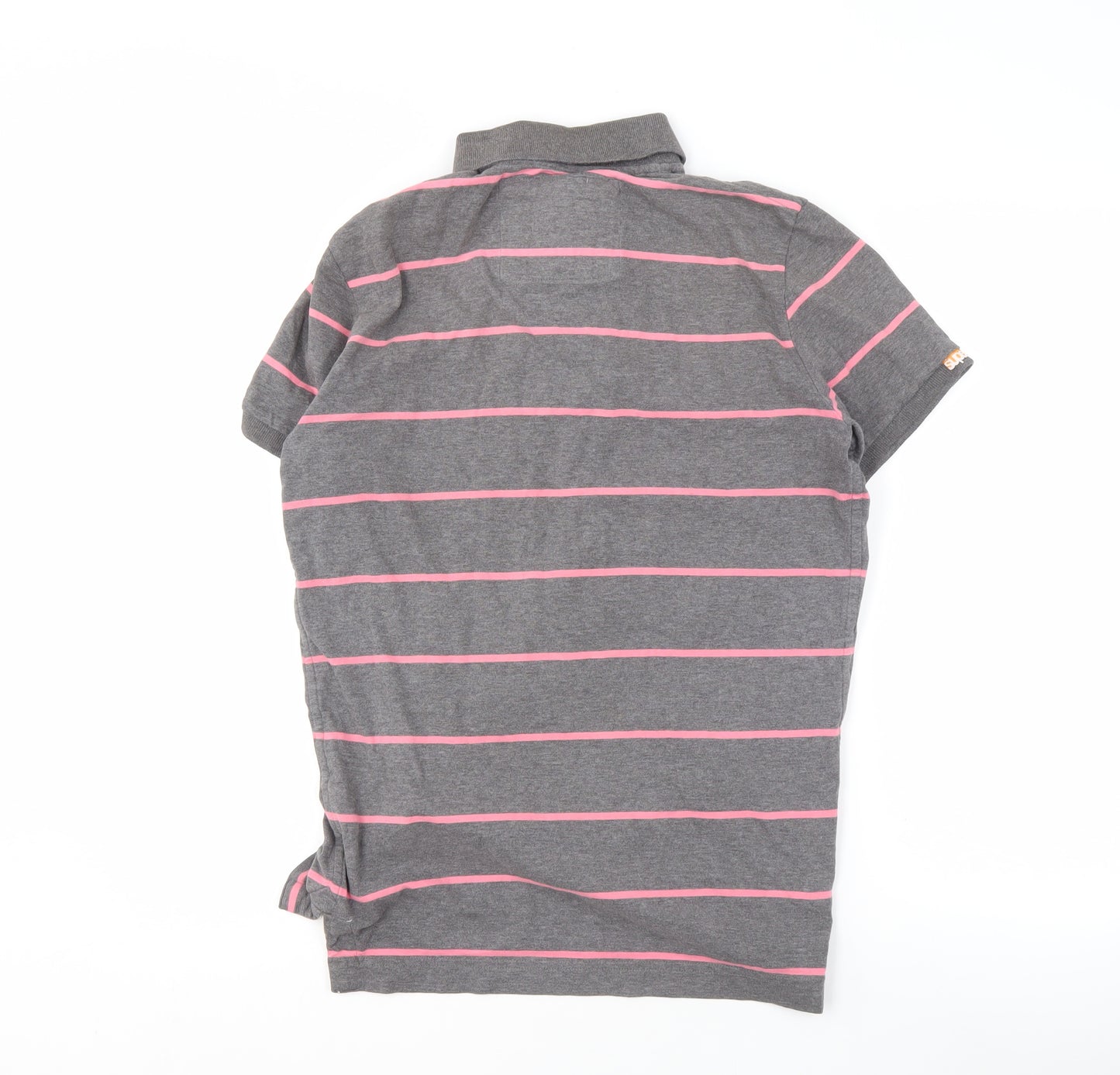 Superdry Men's Grey Striped Polo Shirt Size M