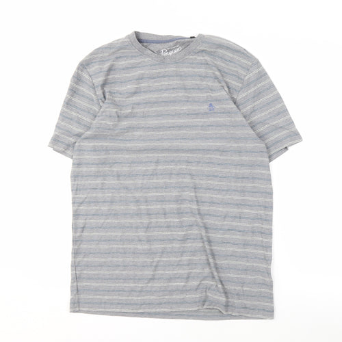 Penguin Men's Grey Striped T-Shirt, Size L