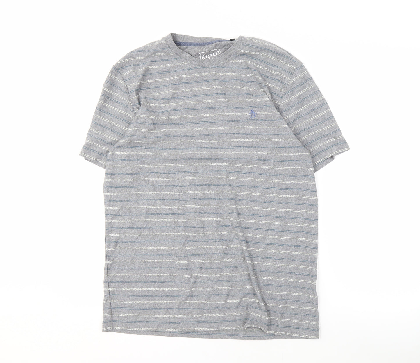 Penguin Men's Grey Striped T-Shirt, Size L