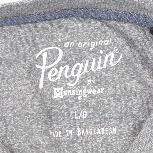 Penguin Men's Grey Striped T-Shirt, Size L
