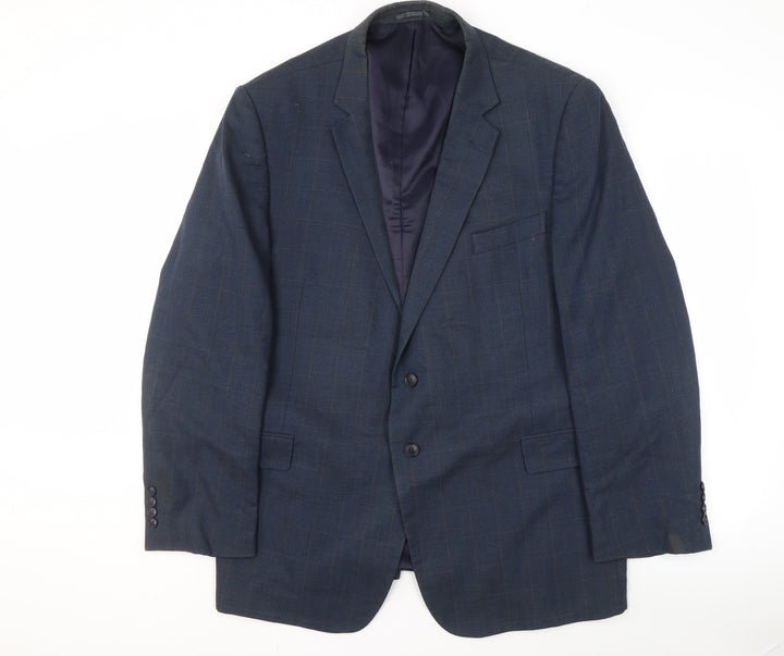 Jaeger Men's Blue Check Suit Jacket 48R Regular Fit