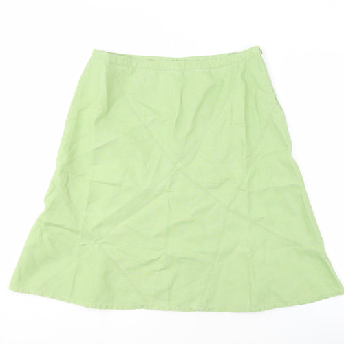 Monsoon Women's Green Linen A-Line Midi Skirt Size 14