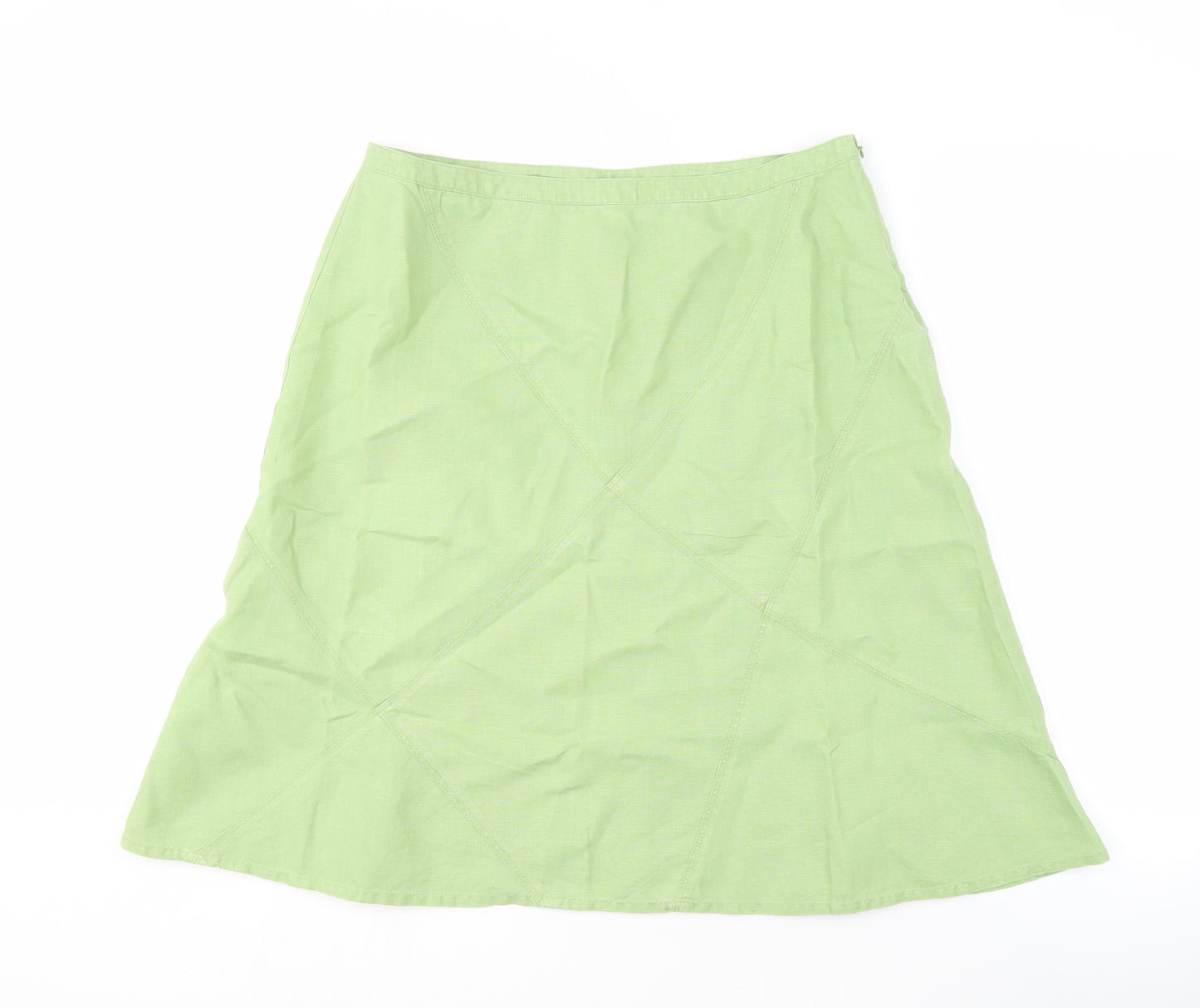 Monsoon Women's Green Linen A-Line Midi Skirt Size 14