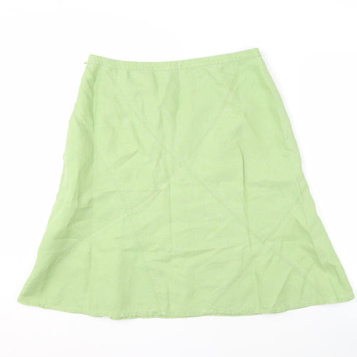 Monsoon Women's Green Linen A-Line Midi Skirt Size 14