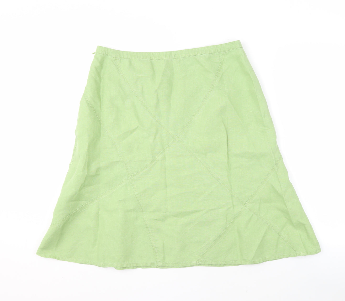 Monsoon Women's Green Linen A-Line Midi Skirt Size 14