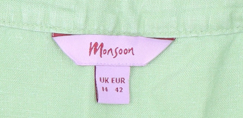 Monsoon Women's Green Linen A-Line Midi Skirt Size 14