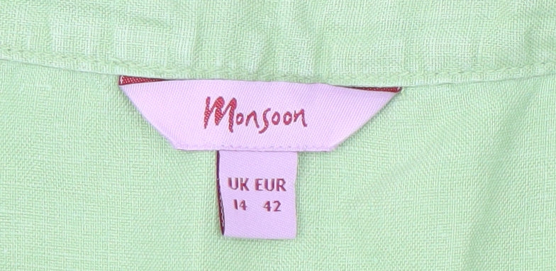 Monsoon Women's Green Linen A-Line Midi Skirt Size 14