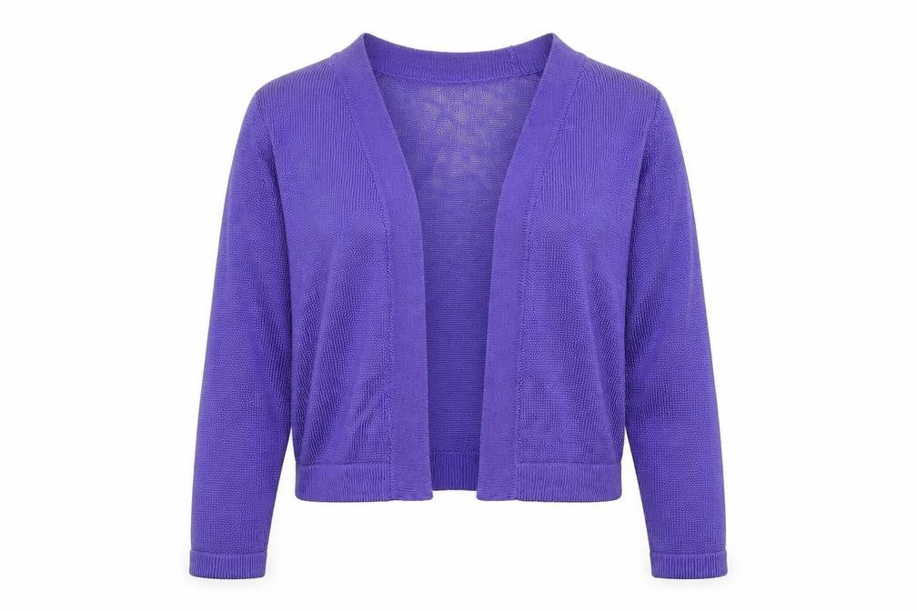 Front view of Planet Women’s Purple Open Front Cardigan, size S, Lightweight
