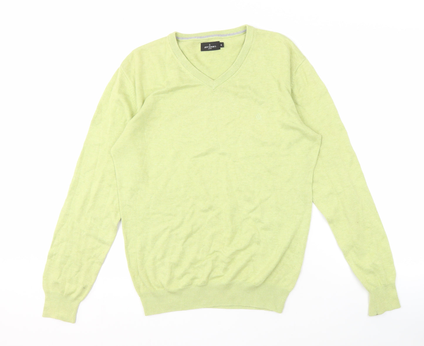 Jeff Banks Men's Green S V-Neck Cotton Pullover Jumper