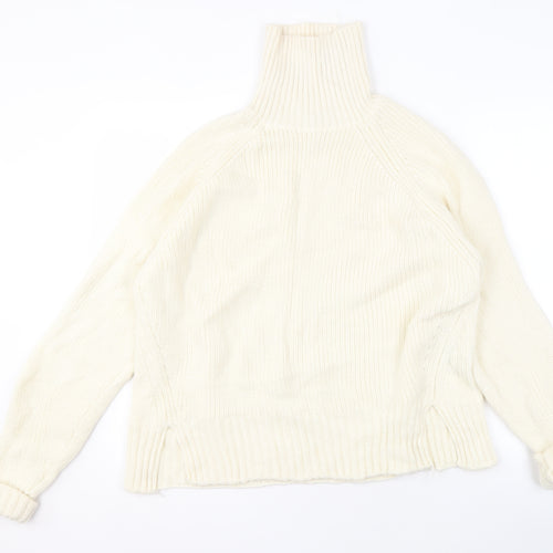 Jaeger Women's Ivory High Neck Wool Jumper M