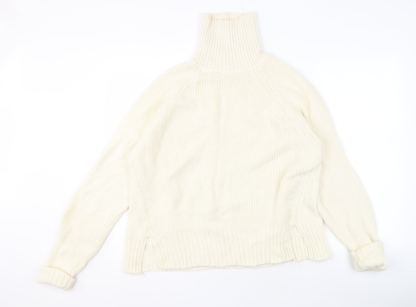 Jaeger Women's Ivory High Neck Wool Jumper M