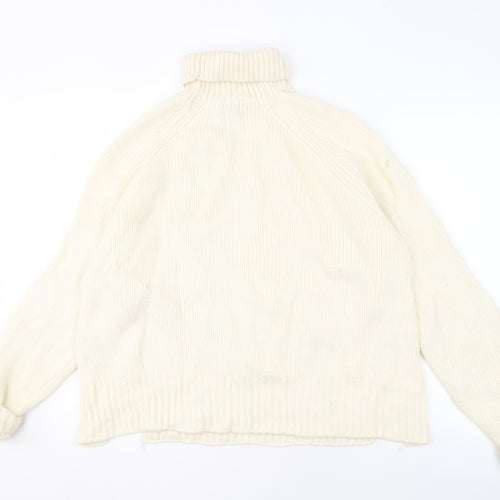 Jaeger Women's Ivory High Neck Wool Jumper M