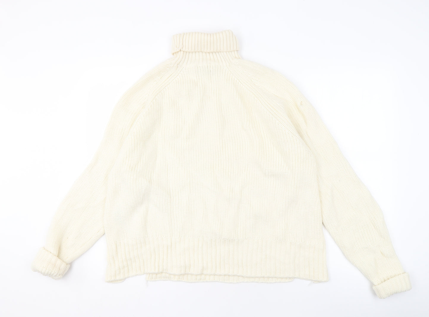 Jaeger Women's Ivory High Neck Wool Jumper M