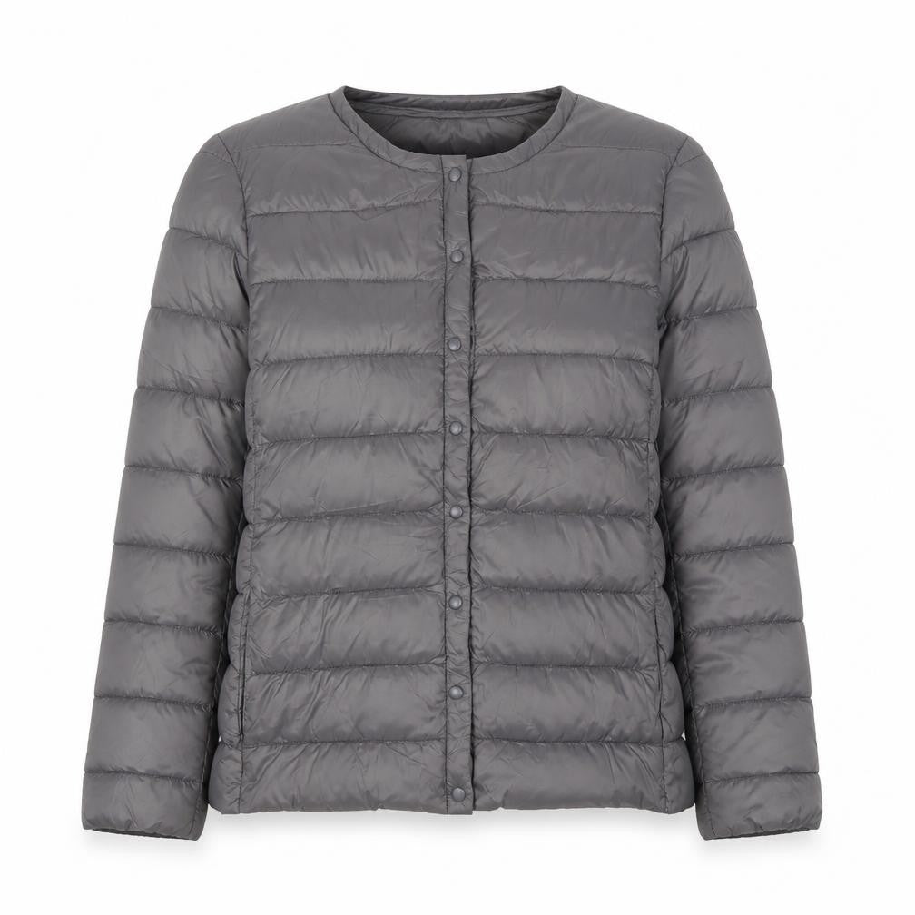 Front view of Seasalt Women's Grey Puffer Jacket, size 8, - Lightweight and Warm