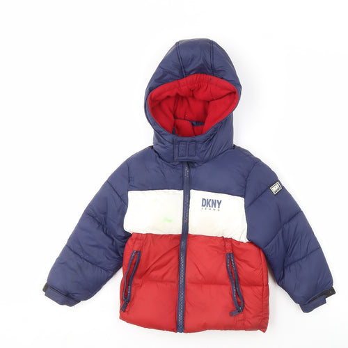DKNY Boys' Colourblock Puffer Jacket, Hooded, Size 4 Plus