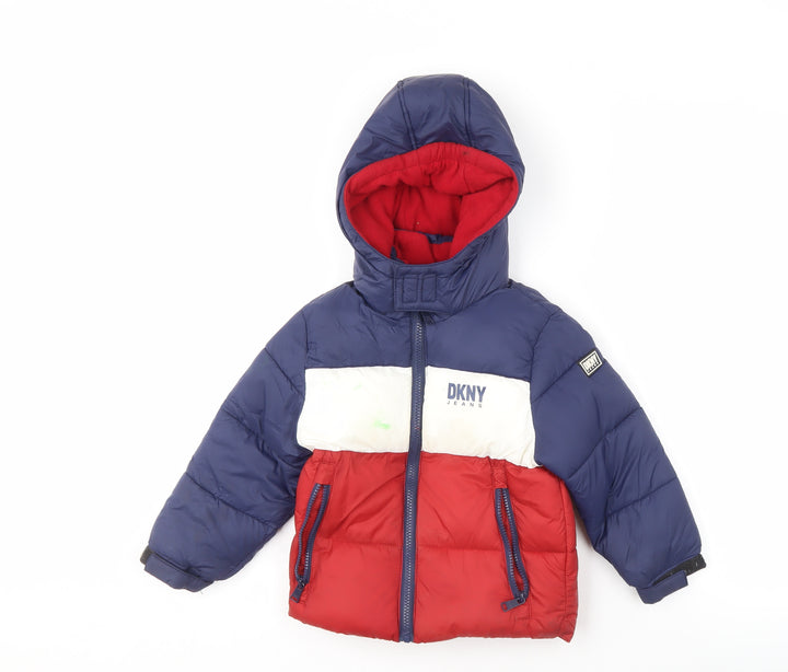 DKNY Boys' Colourblock Puffer Jacket, Hooded, Size 4 Plus