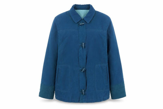 Front view of EWM Women's Blue Toggle Jacket, size 20, Mid-Length Casual