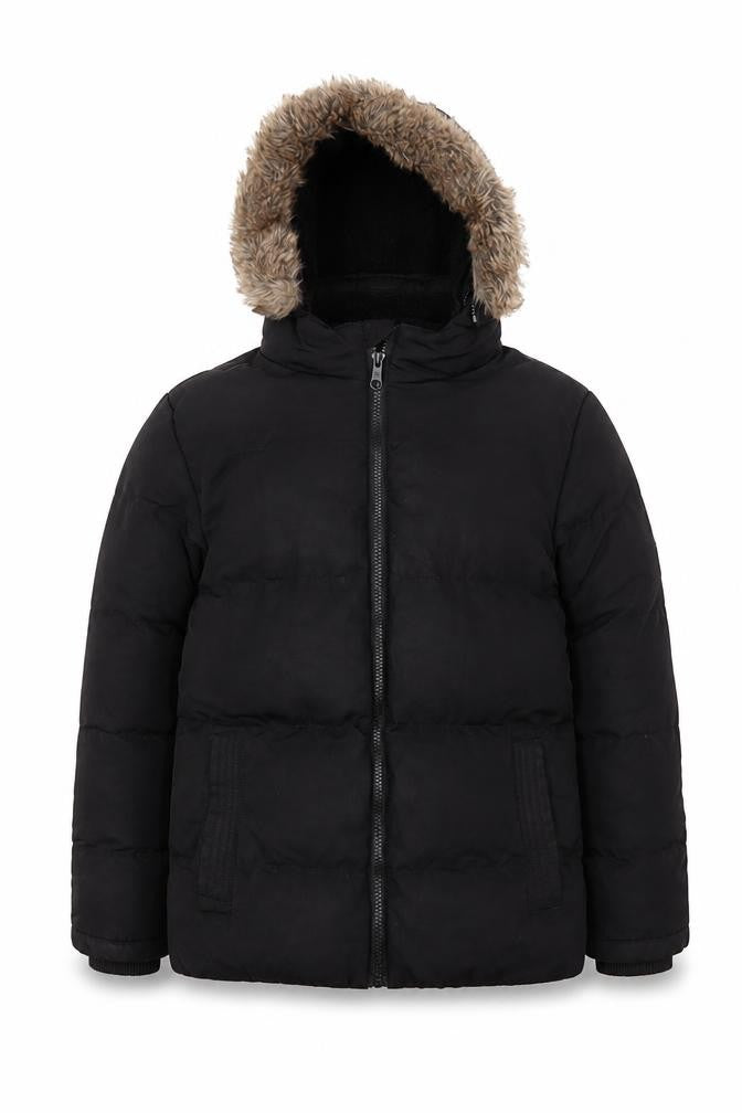 Front view of SoulCal boys’ black puffer jacket 13 years hooded