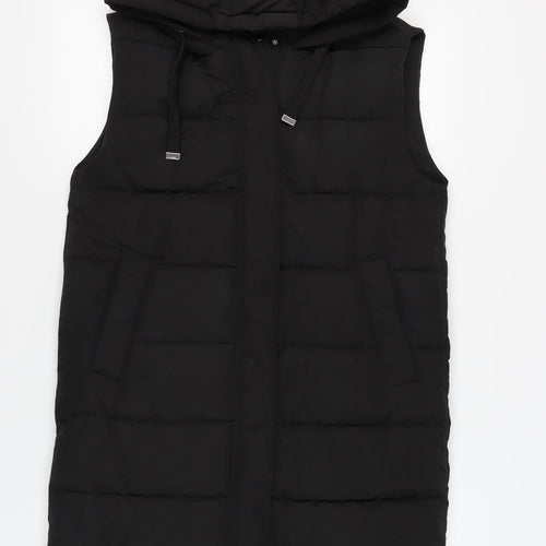 Stradivarius Women's Black Puffer Waistcoat, Size 8, Hooded