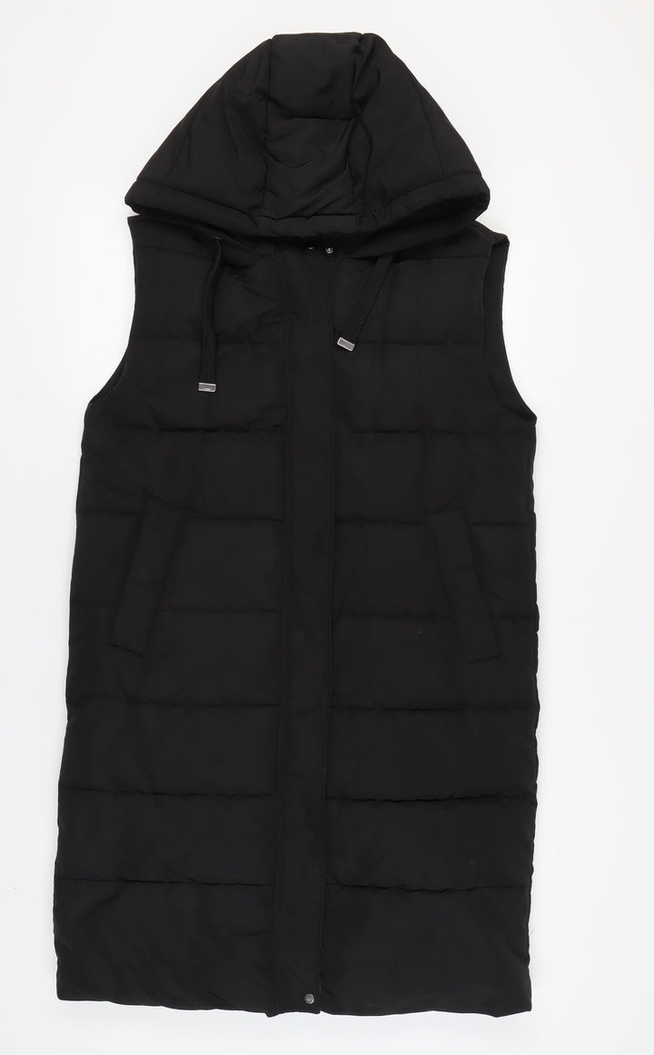 Stradivarius Women's Black Puffer Waistcoat, Size 8, Hooded