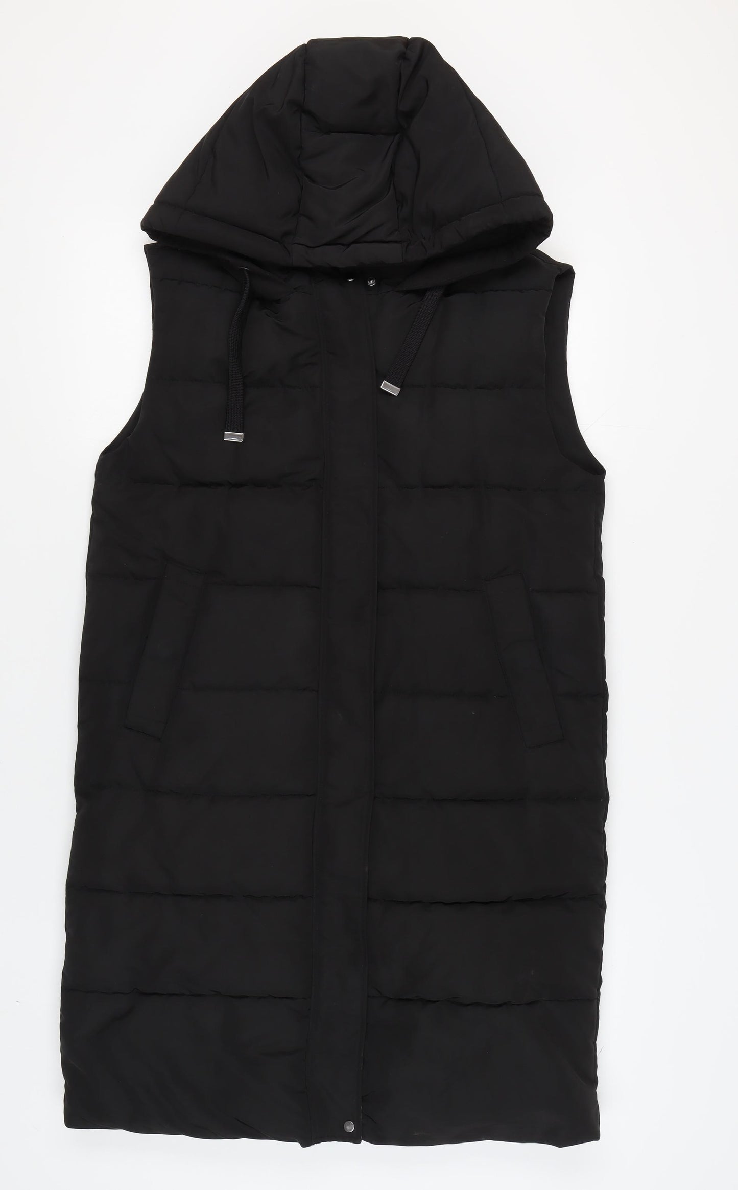 Stradivarius Women's Black Puffer Waistcoat, Size 8, Hooded