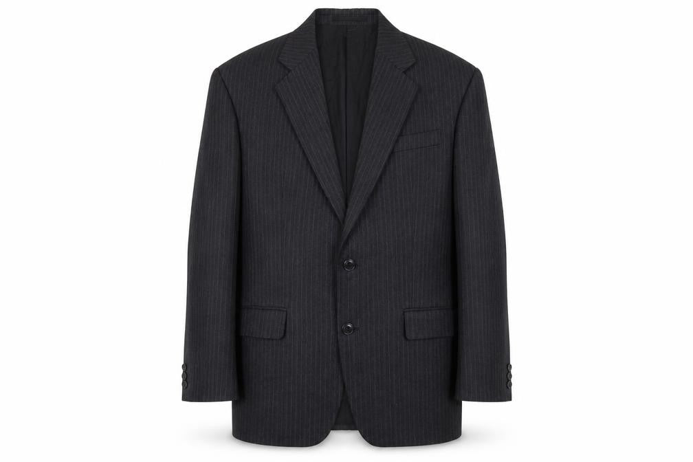 Front view of St Michael Men's Grey Striped Blazer 38R