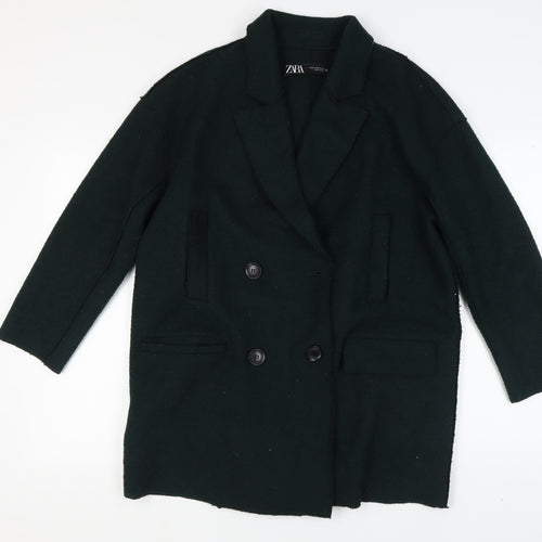 Zara Women's Black Wool Overcoat M - Elegant & Warm