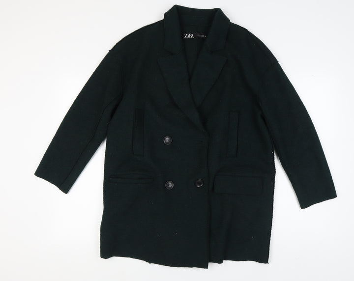 Zara Women's Black Wool Overcoat M - Elegant & Warm